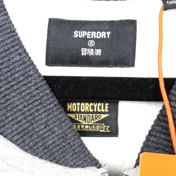 Superdry Crossing Lines Men's Jersey Bomber Jacket Grey & Blue Size 2XL - Picture 3 of 7